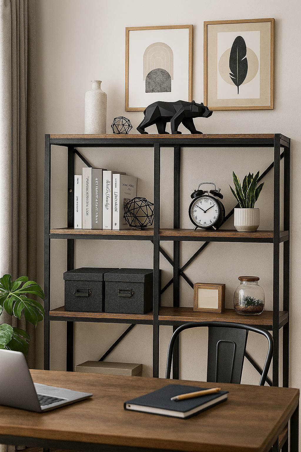 Black Geometric Bear Sculpture