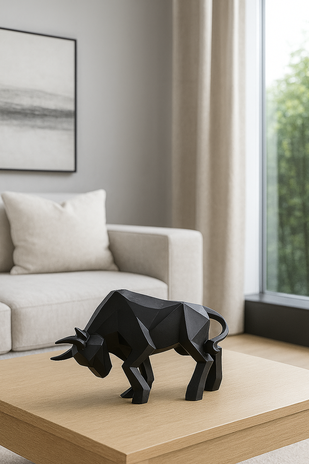 Black Geometric Bull Sculpture
