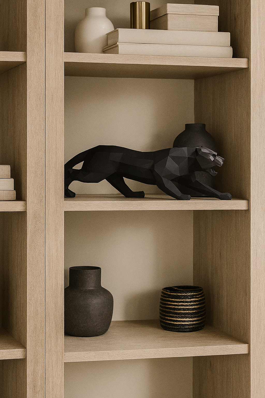 Geometric Panther Sculpture – Bold Black Modern Decor