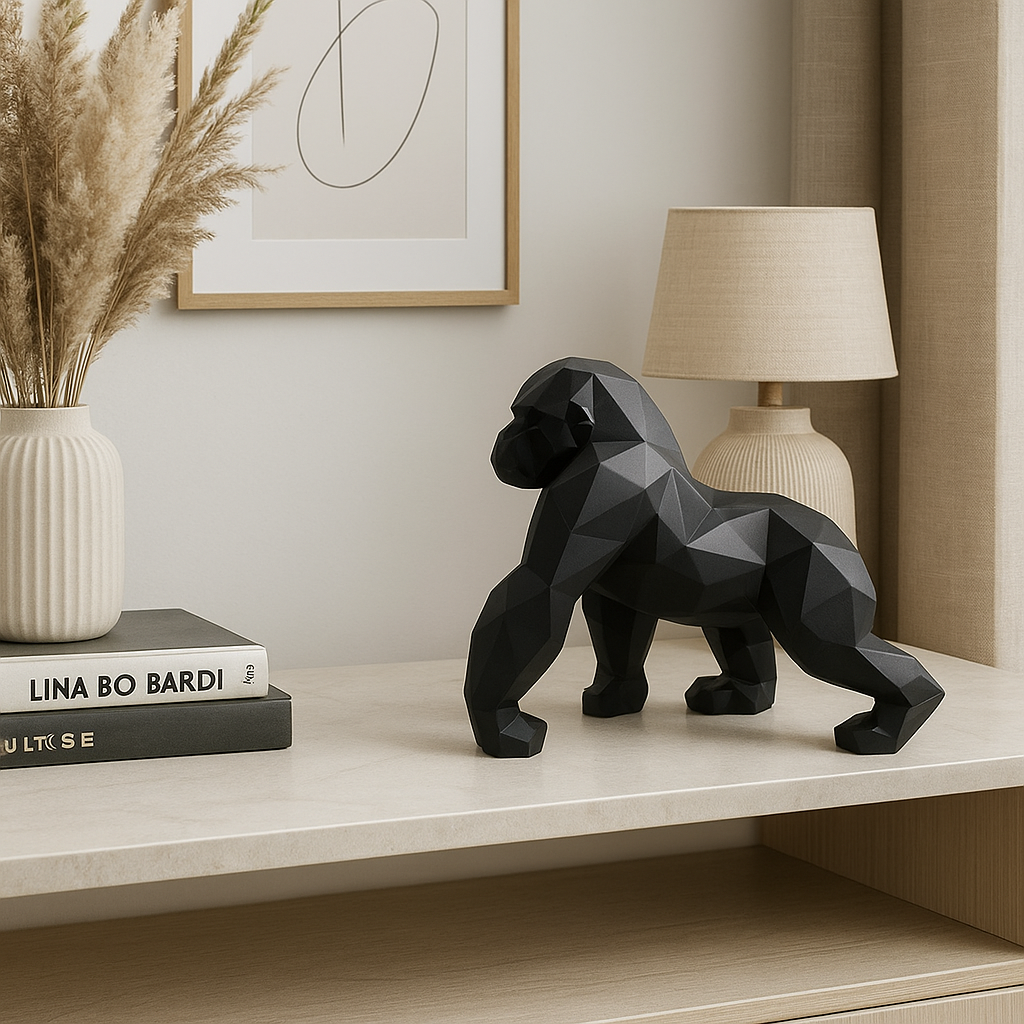 Geometric Gorilla Sculpture – Modern Black Decorative Accent