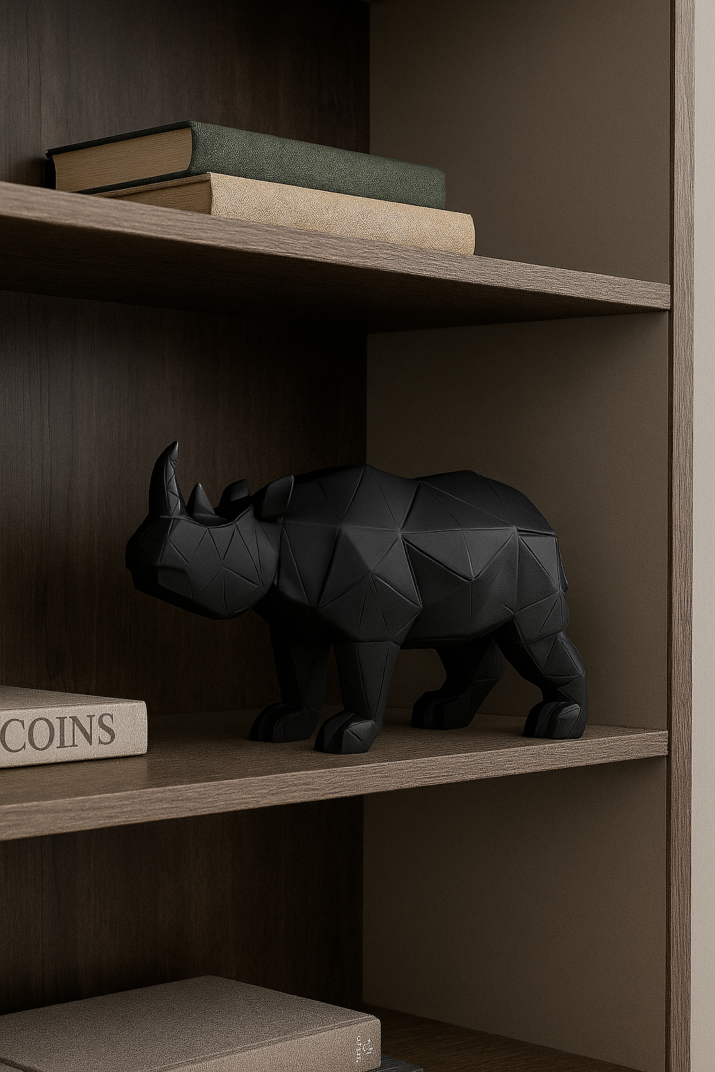 Geometric Rhino Sculpture – Modern Matte Black Decor