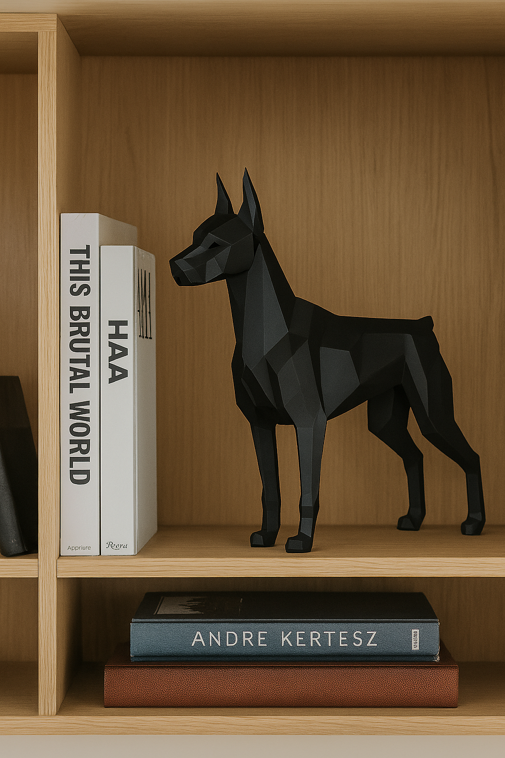Geometric Doberman Sculpture – Modern Black Decorative Accent
