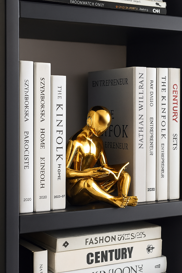 Gold Sitting Reader Sculpture