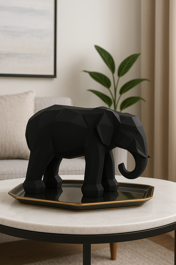 White Geometric Elephant Figurine