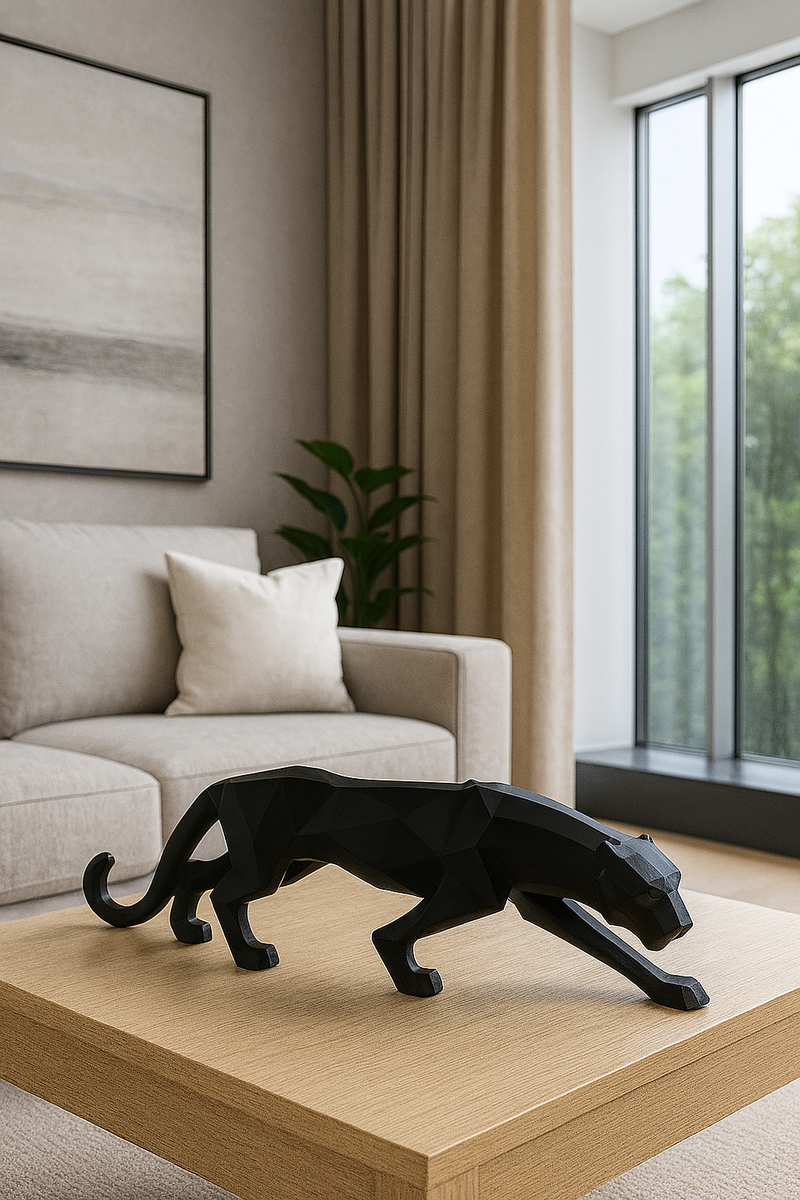 Black Geometric Panther Sculpture