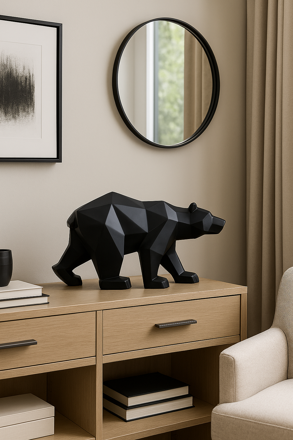 Black Geometric Bear Sculpture