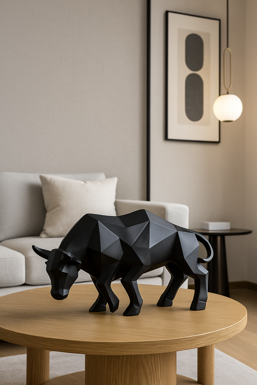 Black Geometric Bull Sculpture