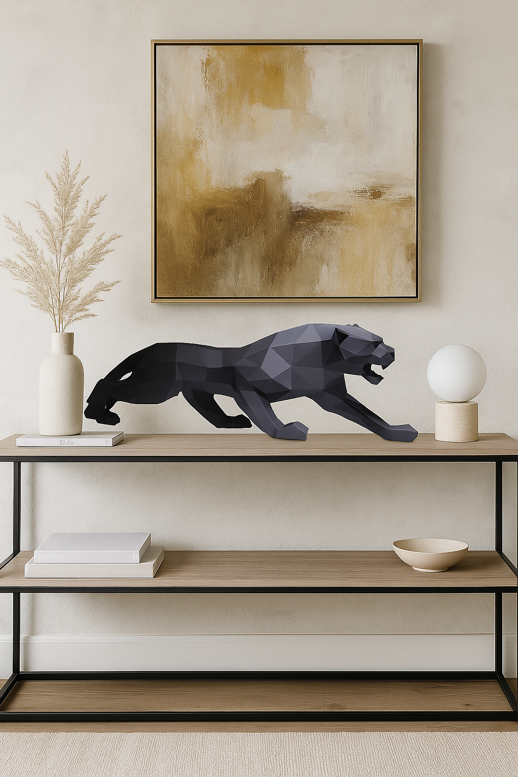Geometric Panther Sculpture – Bold Black Modern Decor