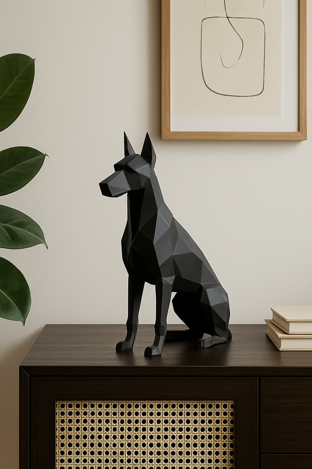 Geometric Doberman Sculpture – Modern Black Decorative Accent