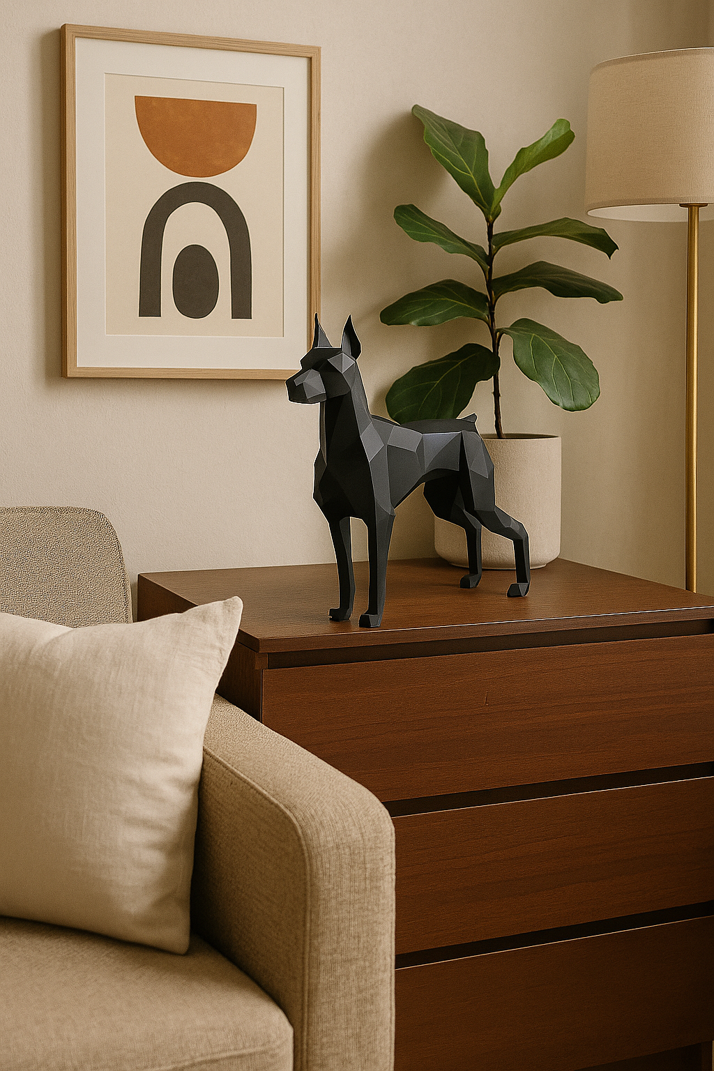 Geometric Doberman Sculpture – Modern Black Decorative Accent