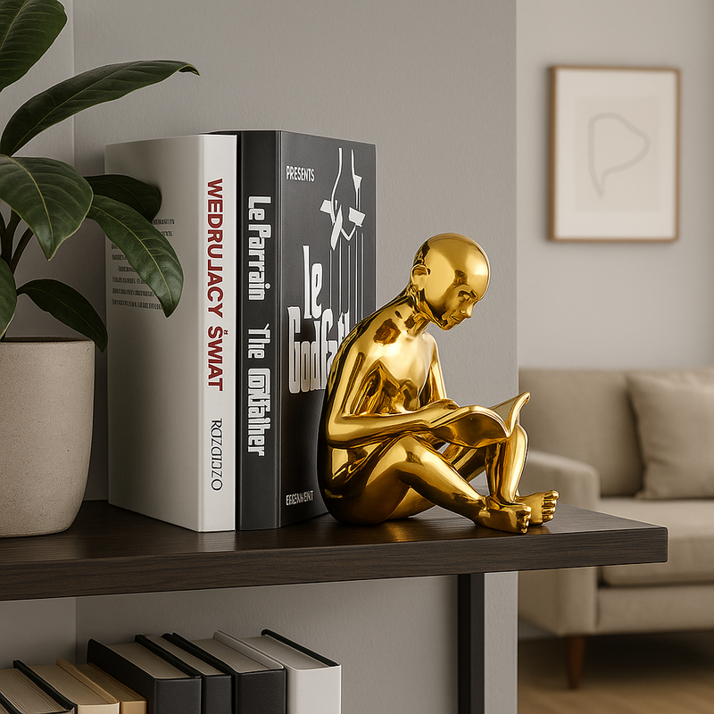 Gold Sitting Reader Sculpture