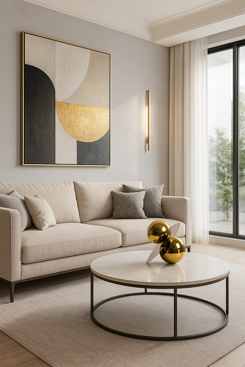 Modern Gold Orb and Mirror Balance Sculpture