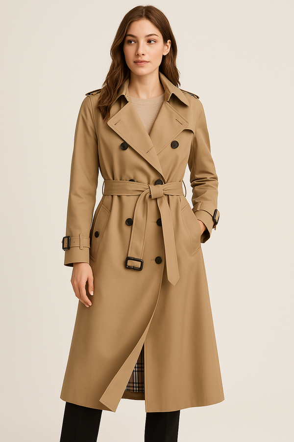 Chic Women's Double Button Trench Coat - Timeless All-Season Outerwear for Effortless Style