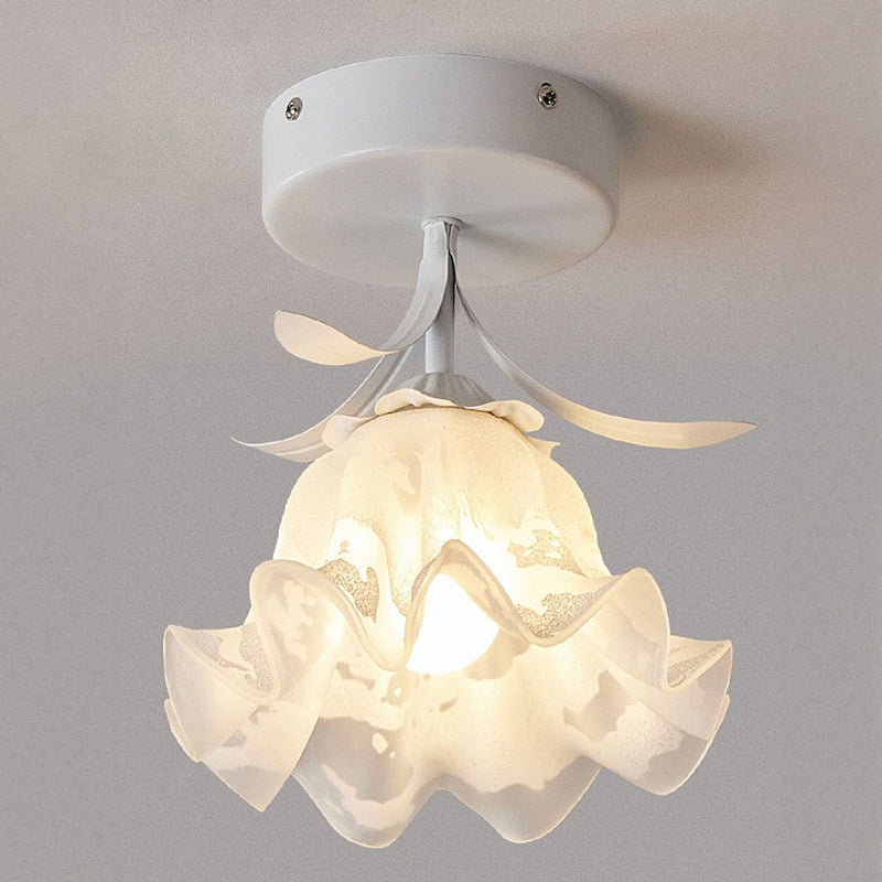 Elegant Floral Glass Shade Ceiling Light Fixture - Stylish Home Lighting Decor