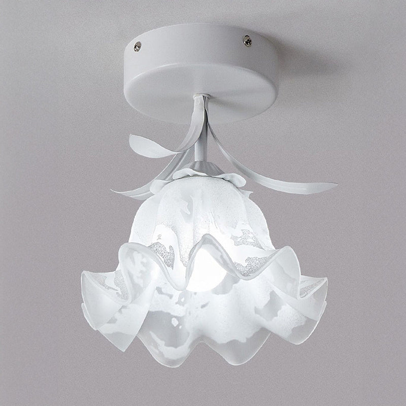 Elegant Floral Glass Shade Ceiling Light Fixture - Stylish Home Lighting Decor