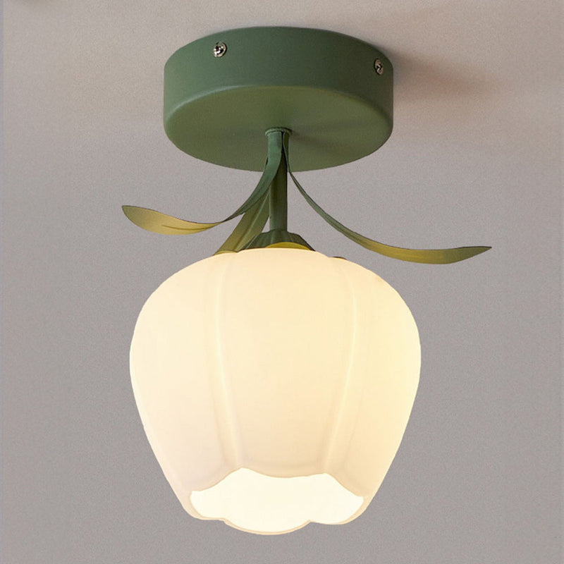 Elegant Floral Glass Shade Ceiling Light Fixture - Stylish Home Lighting Decor