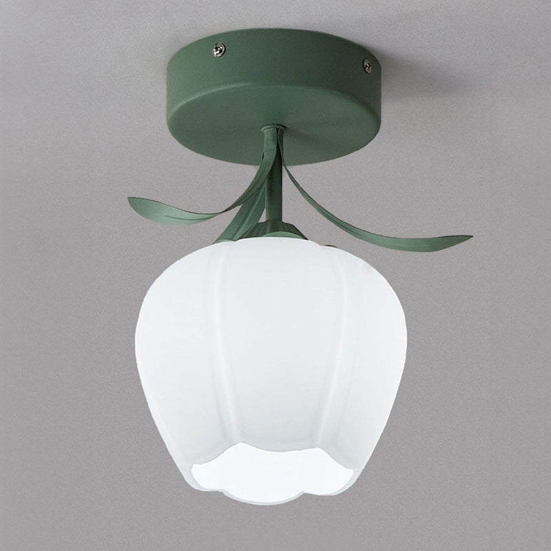 Elegant Floral Glass Shade Ceiling Light Fixture - Stylish Home Lighting Decor