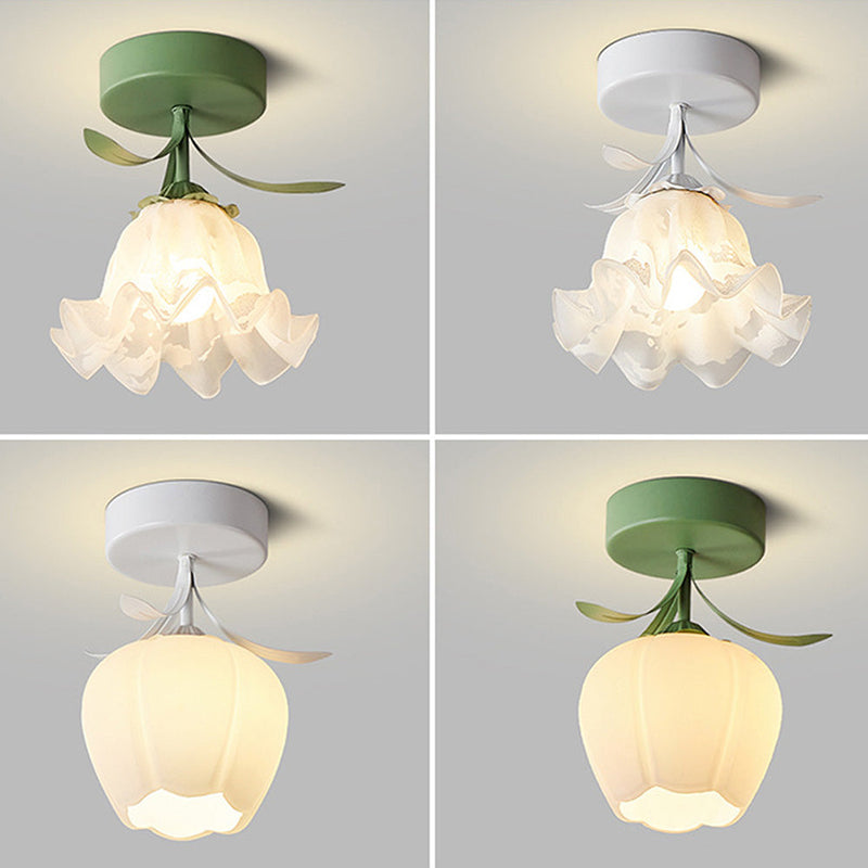 Elegant Floral Glass Shade Ceiling Light Fixture - Stylish Home Lighting Decor
