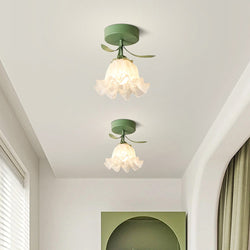 Elegant Floral Glass Shade Ceiling Light Fixture - Stylish Home Lighting Decor