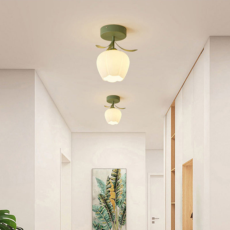 Elegant Floral Glass Shade Ceiling Light Fixture - Stylish Home Lighting Decor