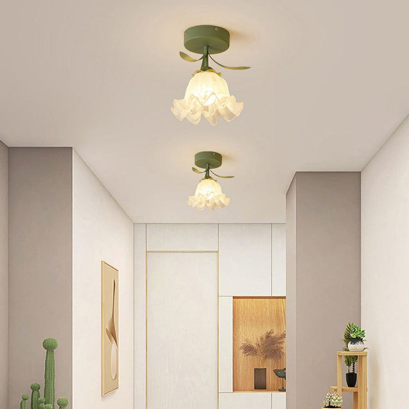 Elegant Floral Glass Shade Ceiling Light Fixture - Stylish Home Lighting Decor