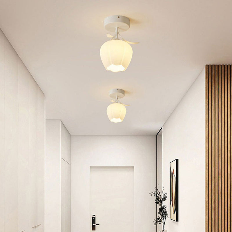 Elegant Floral Glass Shade Ceiling Light Fixture - Stylish Home Lighting Decor