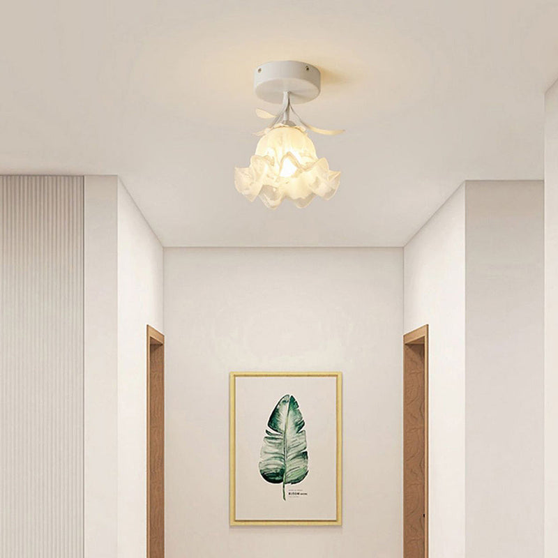 Elegant Floral Glass Shade Ceiling Light Fixture - Stylish Home Lighting Decor