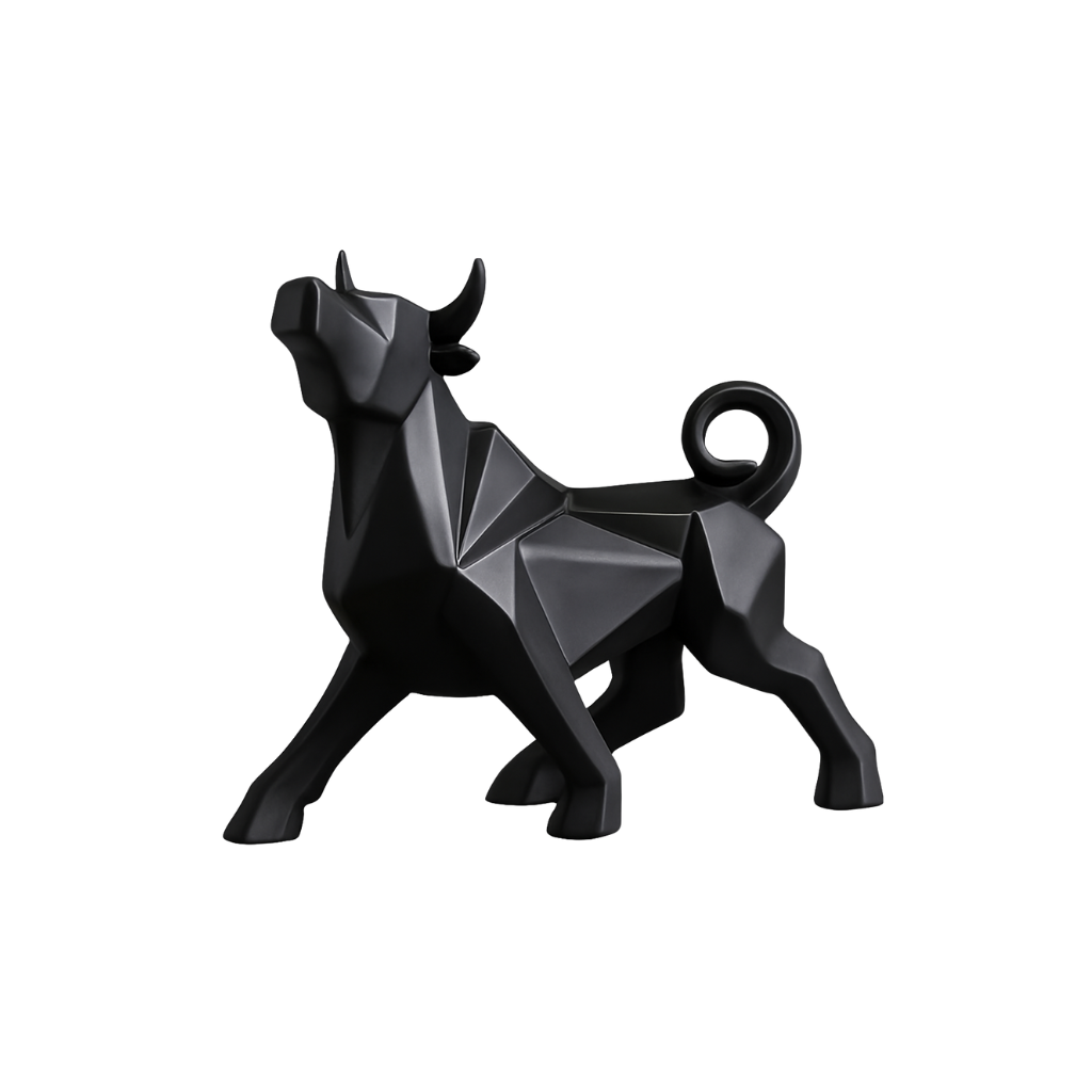 Black Geometric Bull Sculpture – Upright Pose