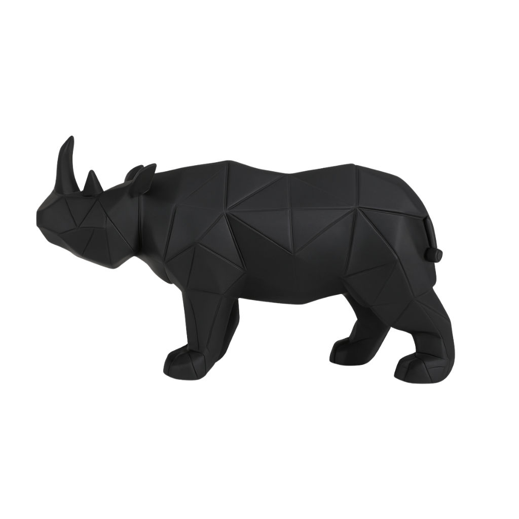 Geometric Rhino Sculpture – Modern Matte Black Decor