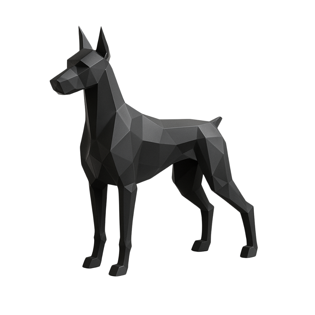 Geometric Doberman Sculpture – Modern Black Decorative Accent