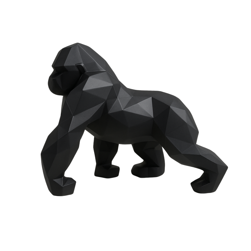 Geometric Gorilla Sculpture – Modern Black Decorative Accent