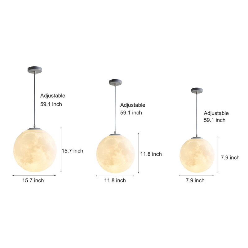 Round Moon Lunar 3D Pendant Lamp - Creative White Hanging Ceiling Light for Modern Home Decor