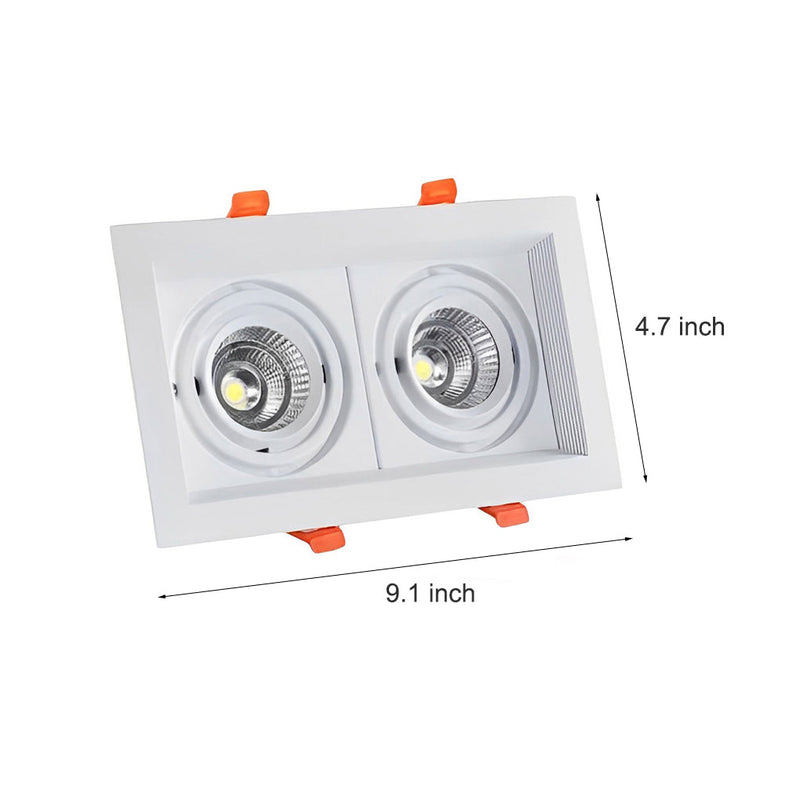 Adjustable Rectangular 2-Light Recessed Spotlight with Three-Step Dimming - Modern LED Lighting Fixture