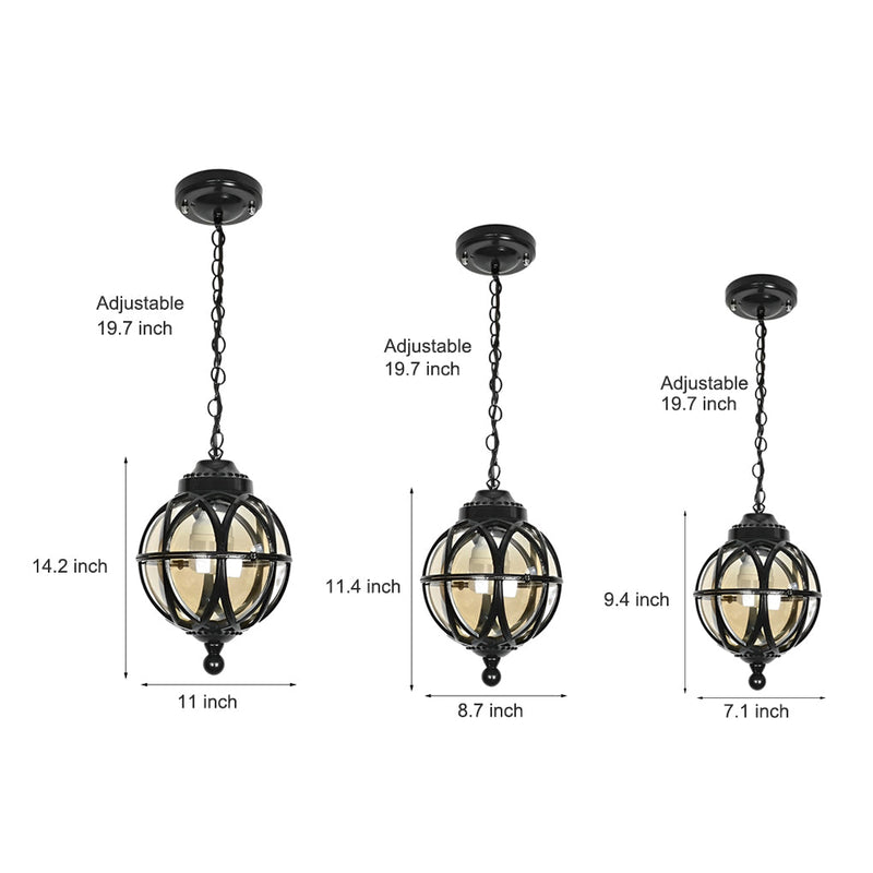 European Retro Pendant Light - Aluminum & Glass Hanging Ball for Outdoor Ceiling Illumination