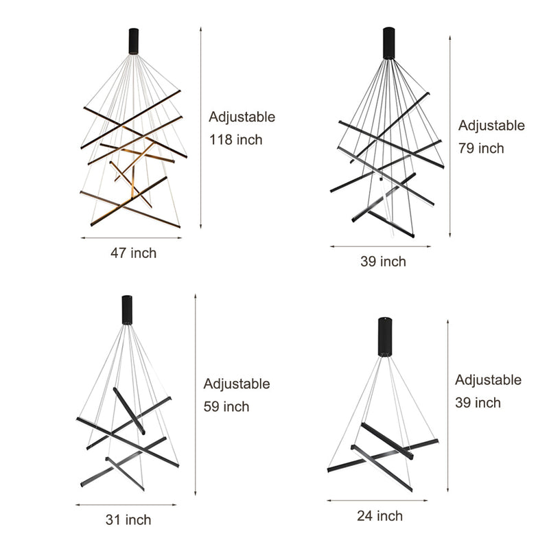 Modern Minimalist Black LED Chandelier with Remote - Stepless Dimming, Sleek Strip Design