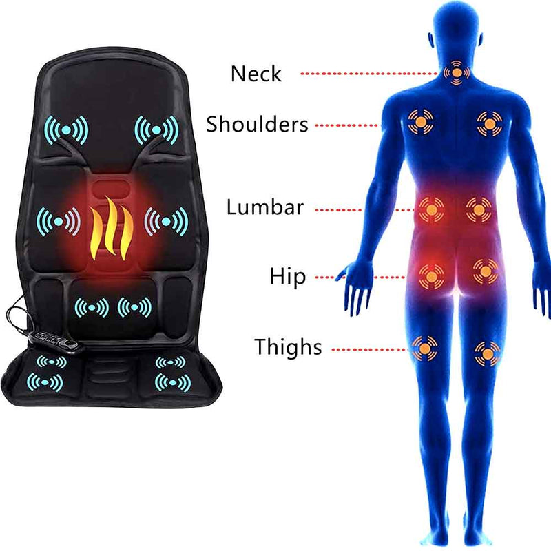 8-Mode Heated Massage Chair Pad with Neck & Back Cushion - Ideal for Home & Car Use