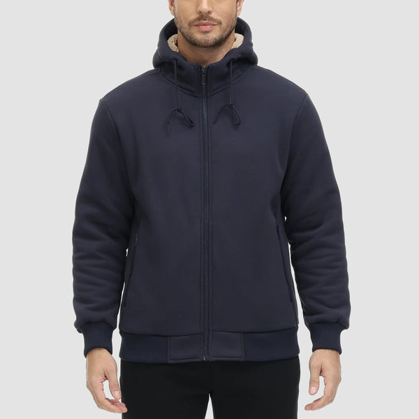 Men's Cozy Fleece-Lined Zipper Hoodie Jacket - Warm Winter Coat for Ultimate Comfort & Style