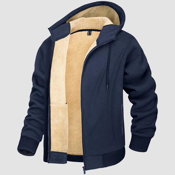 Men's Cozy Fleece-Lined Zipper Hoodie Jacket - Warm Winter Coat for Ultimate Comfort & Style