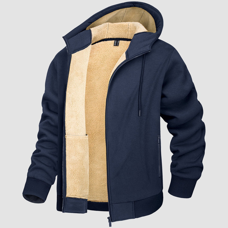 Men's Cozy Fleece-Lined Zipper Hoodie Jacket - Warm Winter Coat for Ultimate Comfort & Style