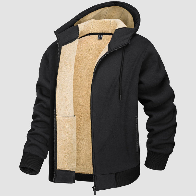Men's Cozy Fleece-Lined Zipper Hoodie Jacket - Warm Winter Coat for Ultimate Comfort & Style