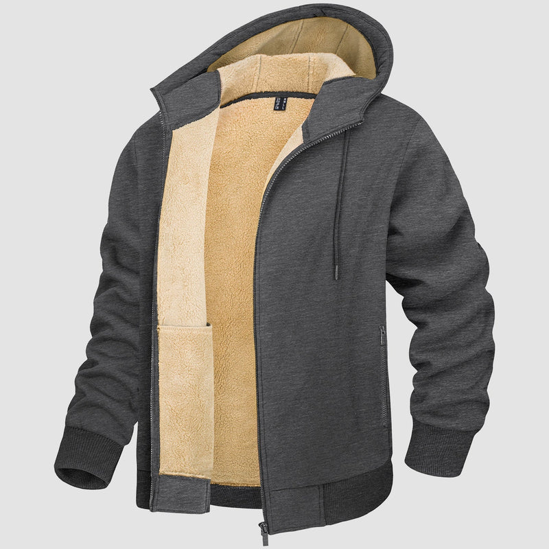 Men's Cozy Fleece-Lined Zipper Hoodie Jacket - Warm Winter Coat for Ultimate Comfort & Style
