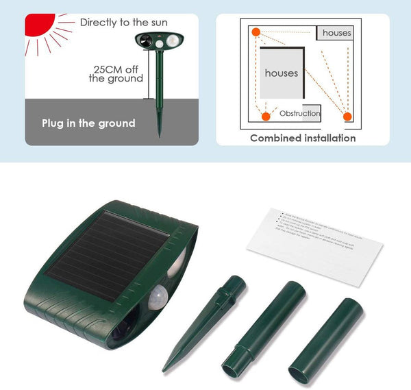 Solar-Powered Ultrasonic Rabbit Repeller with Flashing Light – Effective Rabbit Deterrent for Gardens and Yards