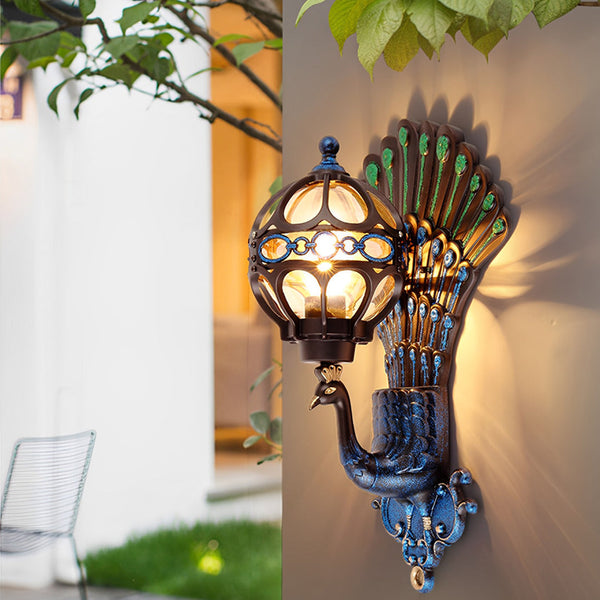 Waterproof Retro Peacock Design Aluminum Outdoor Wall Light - European Style, Ideal for Gardens & Patios