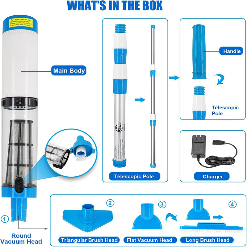 3-in-1 Cordless Rechargeable Pool Vacuum Cleaner - Powerful, Lightweight & Versatile for Effortless Pool Cleaning