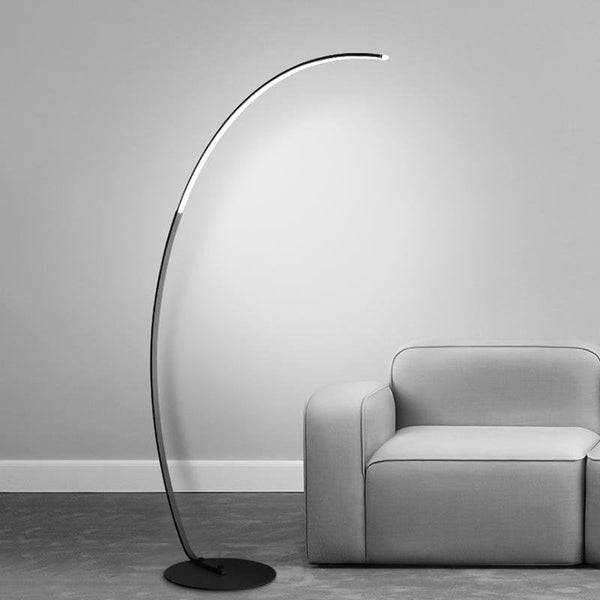 Modern Black Aluminum LED Dimmable Arc Floor Lamp - Adjustable Brightness & Stylish Design for Living Room & Office