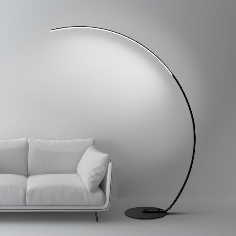 Modern Black Aluminum LED Dimmable Arc Floor Lamp - Adjustable Brightness & Stylish Design for Living Room & Office