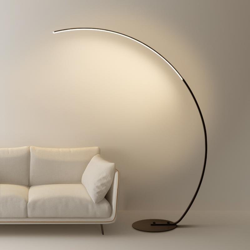 Modern Black Aluminum LED Dimmable Arc Floor Lamp - Adjustable Brightness & Stylish Design for Living Room & Office