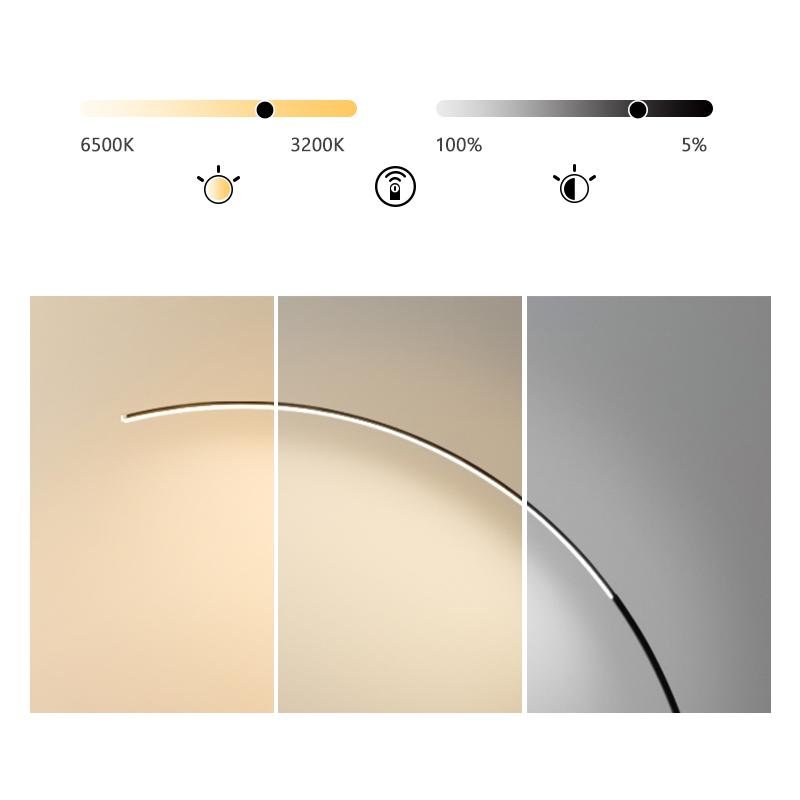 Modern Black Aluminum LED Dimmable Arc Floor Lamp - Adjustable Brightness & Stylish Design for Living Room & Office