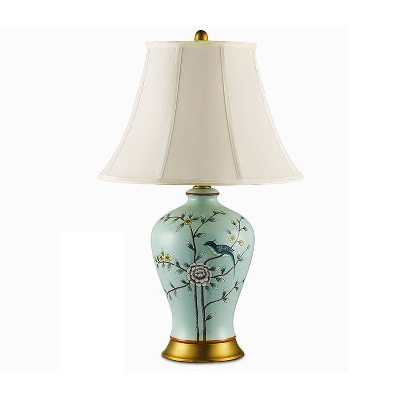 23-Inch Oriental Porcelain Table Lamp with Vivid Branches and Birds Design - Elegant Home Decor Lighting