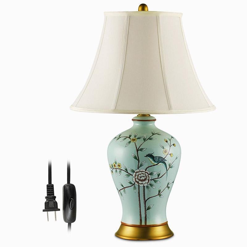 23-Inch Oriental Porcelain Table Lamp with Vivid Branches and Birds Design - Elegant Home Decor Lighting
